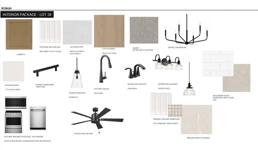 Interior Package - Lot 34. Presenting material and fixture selections for the property