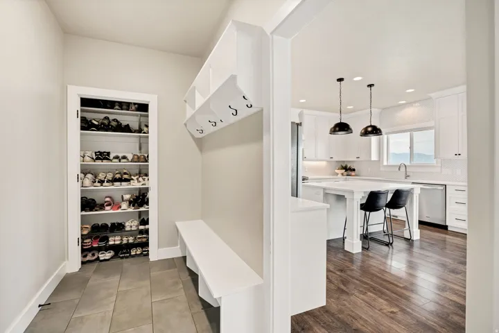Built-in mudroom bench with cubbies and coat hooks