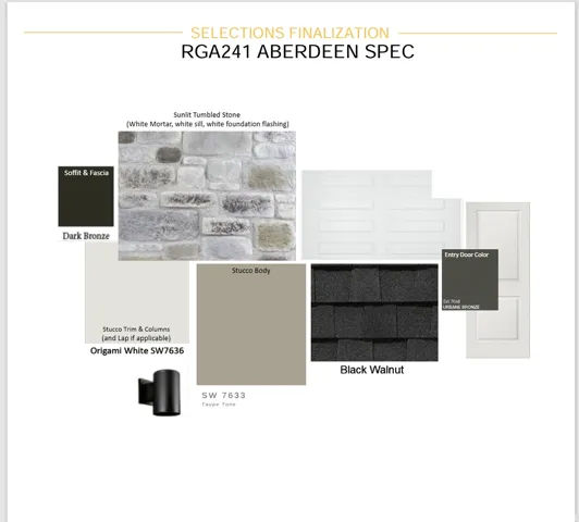 Design Selections Finalization. Detailing material and color choices for the exterior of the property