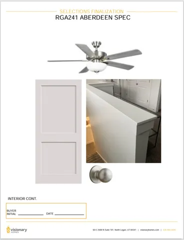 Selections Finalization. Detailing interior property specifications and buyer acknowledgement