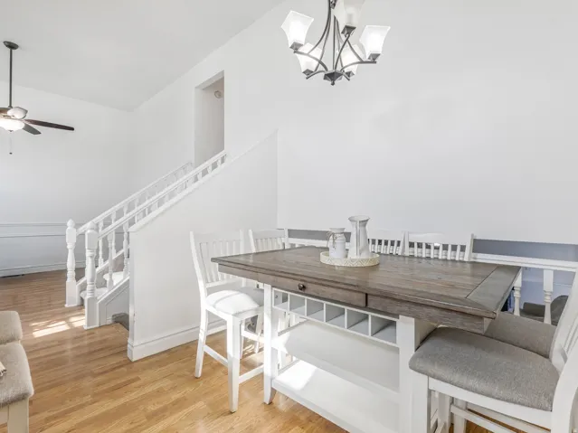 Hardwood-finish flooring throughout the main level