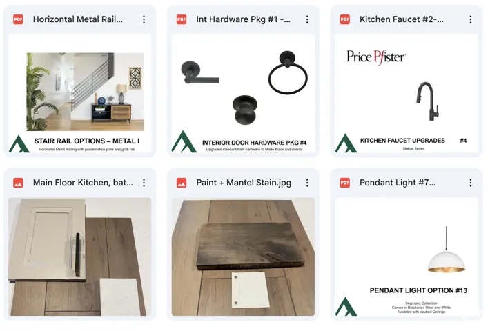 Property Material Selections. Displaying various design and finish options for the property