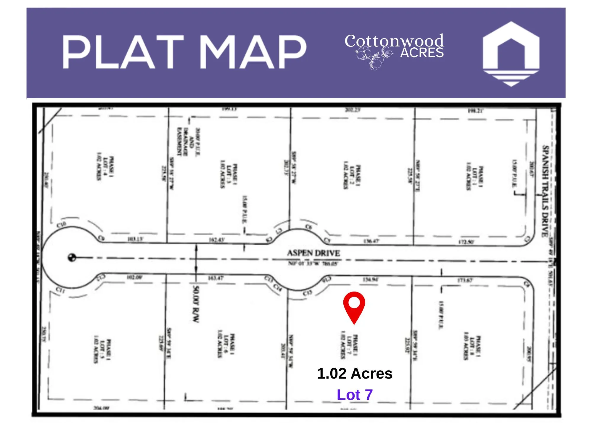 Plat Map. Illustrating the division of land into lots, including dimensions and boundaries for the property
