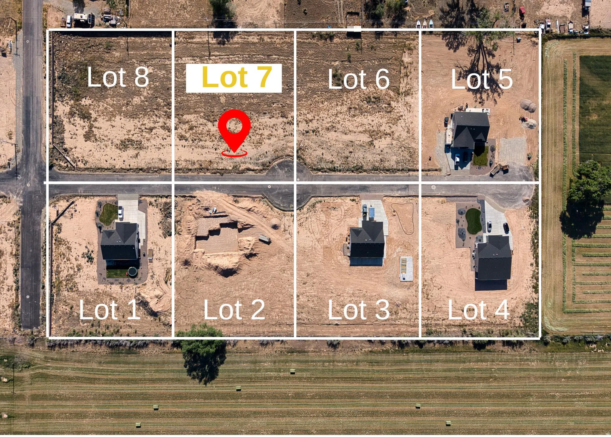 Plat Map. Illustrating the division of a property into multiple parcels, with a specific lot highlighted