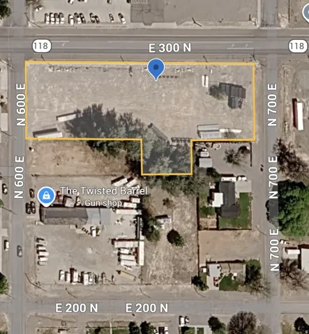 Aerial Map. Displaying the property's boundaries and surrounding street grid