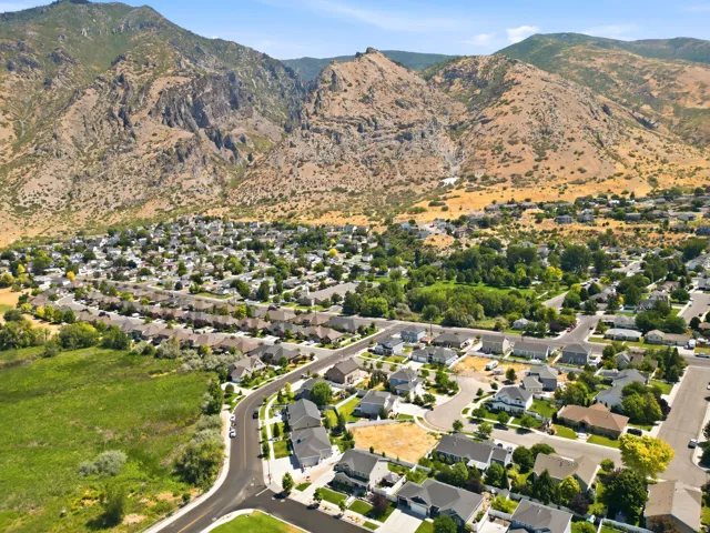Expansive residential area featuring numerous single-family homes with varied rooflines and landscaping