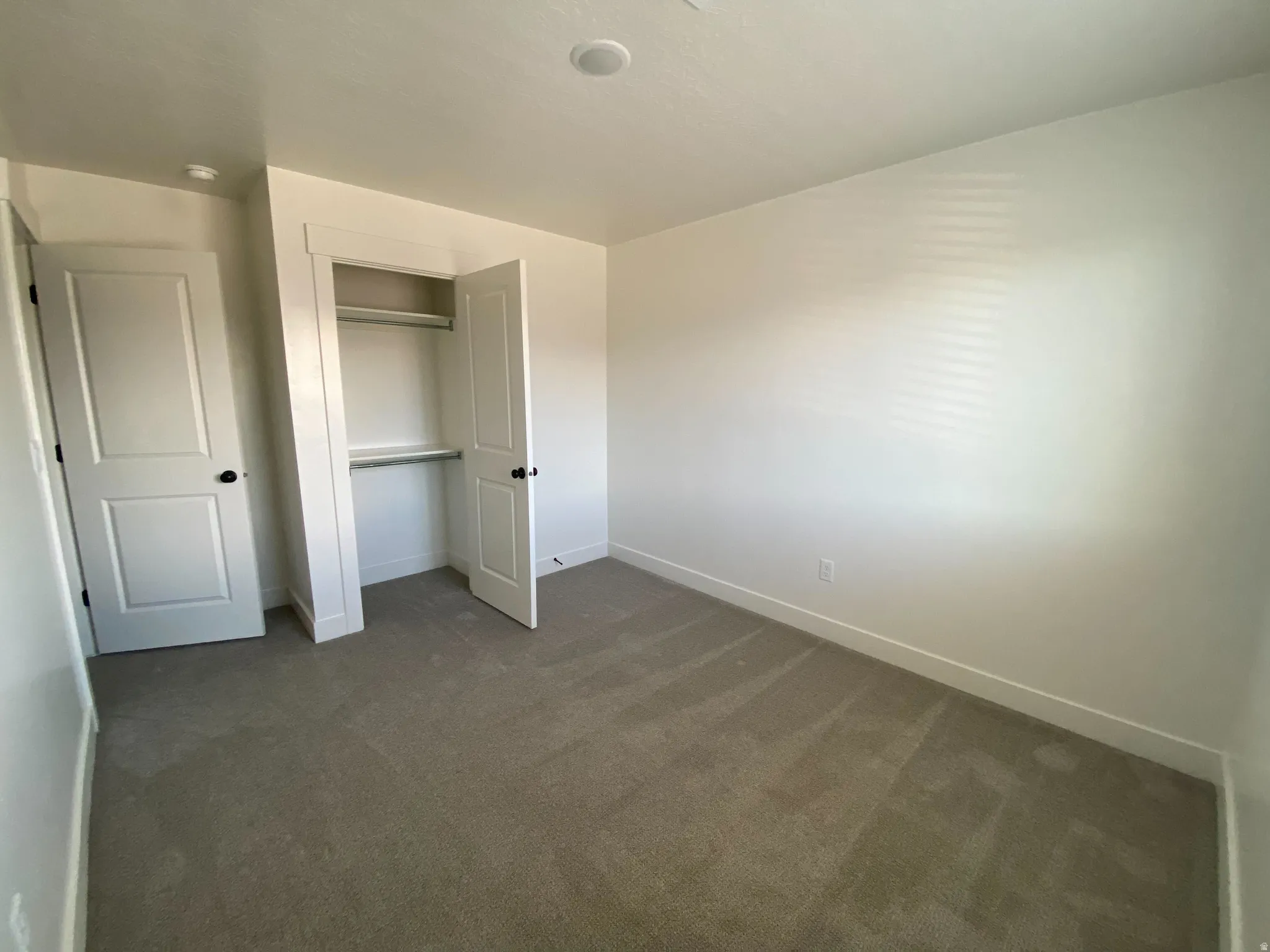 Neutral-toned carpeting throughout the room
