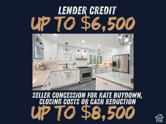 Real Estate Marketing Graphic. Detailing financial incentives available for the property, including lender credit and seller concessions