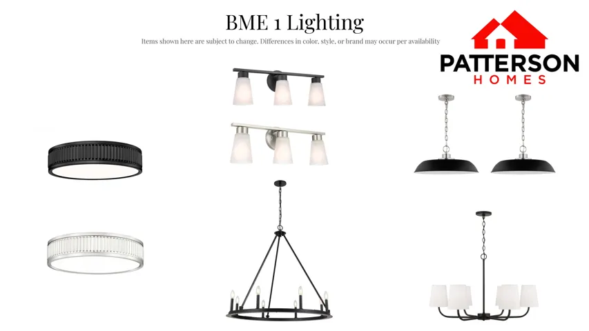 Builder Material Selections. Displaying lighting fixture options for the property