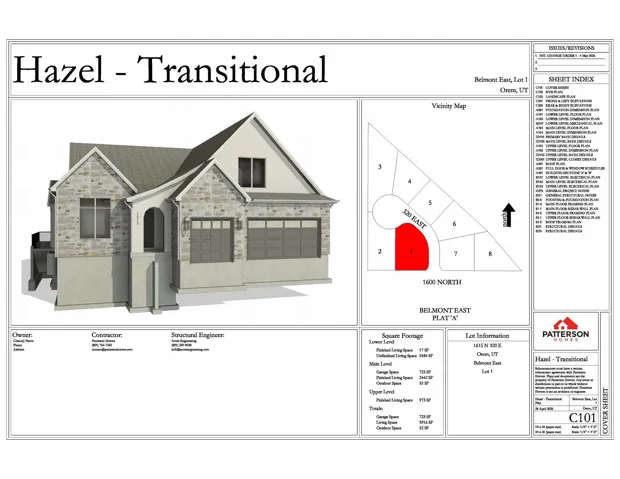 Cover Sheet. Providing property overview, lot information, and square footage details
