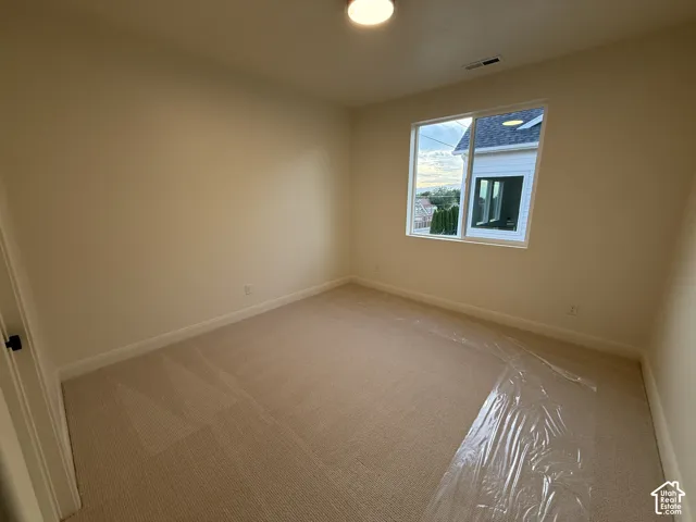 Neutral wall color, carpeted flooring, and white trim