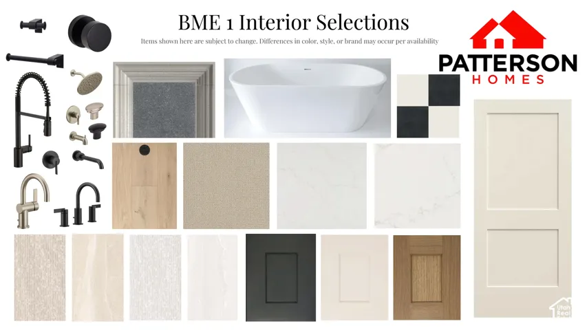 Interior Selections. Displaying various material and fixture options for the property
