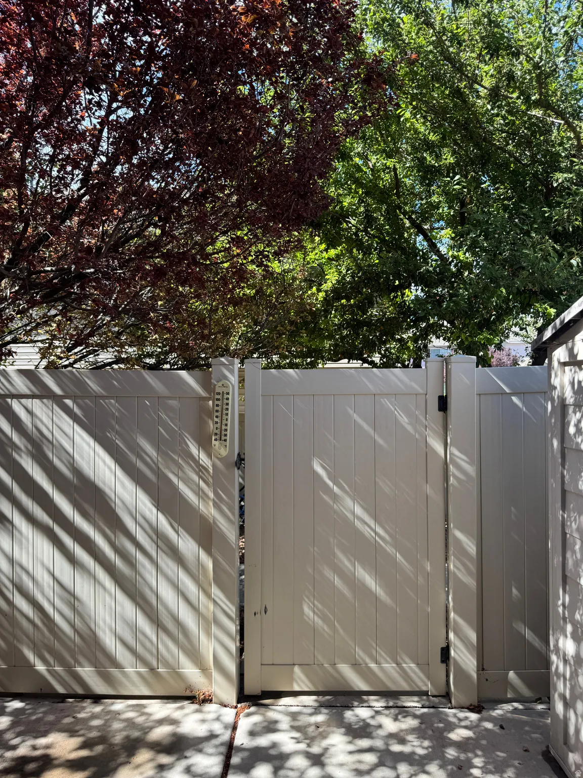 Privacy fence with a secured gate and concrete ground surface