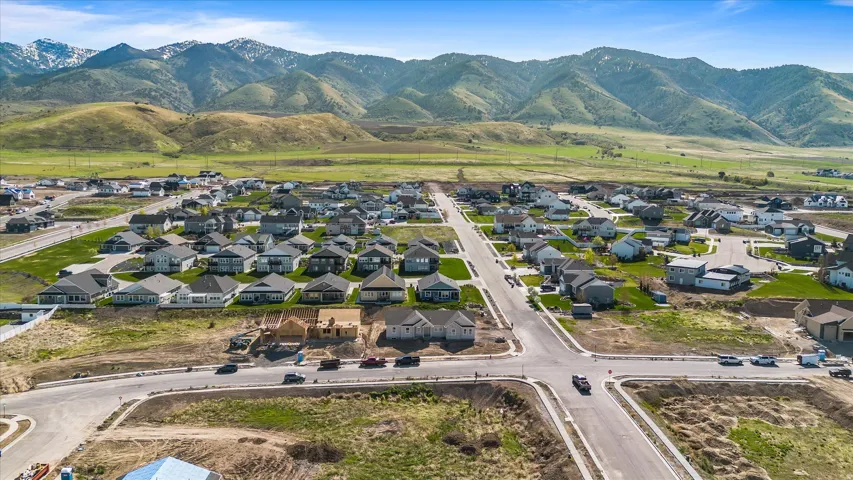 Aerial perspective showcasing a developing residential area with modern homes
