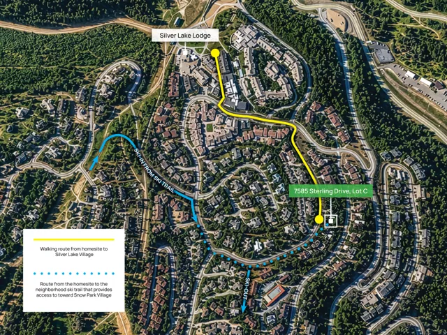 Property Map. Displaying the location of 7585 Sterling Drive, Lot C, and routes to Silver Lake Lodge and a ski trail
