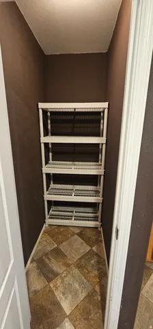 Recessed storage area featuring multi-level shelving
