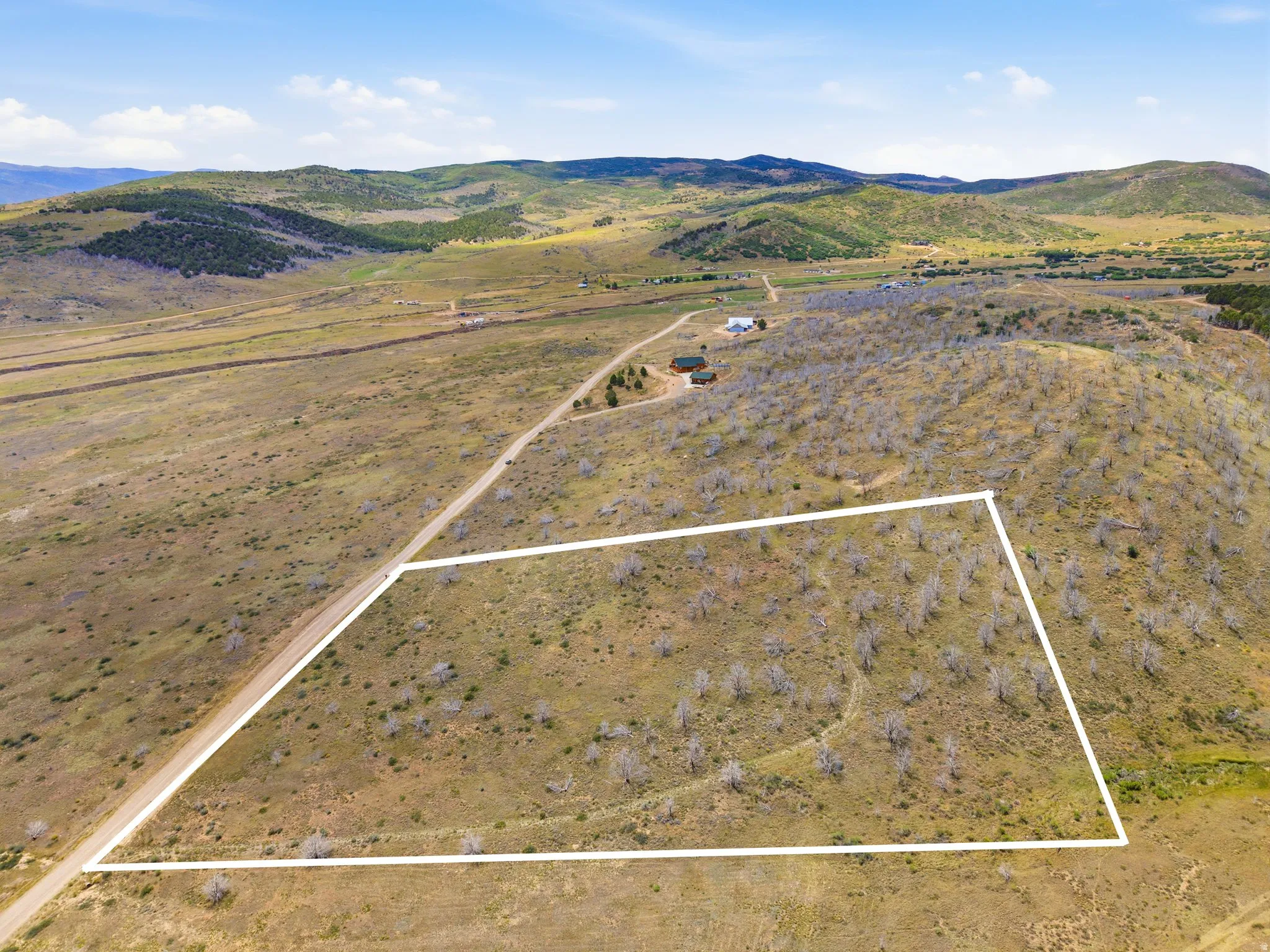 Expansive parcel of land with varied topography, including a gently sloping hillside