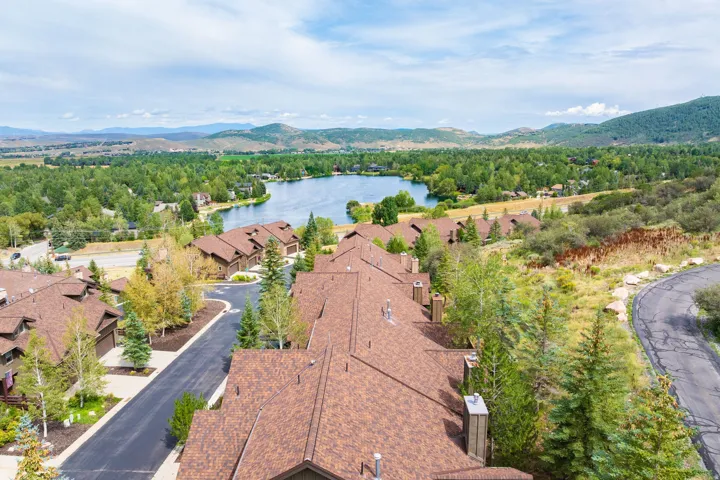 Aerial perspective showcasing a residential community with contemporary architecture
