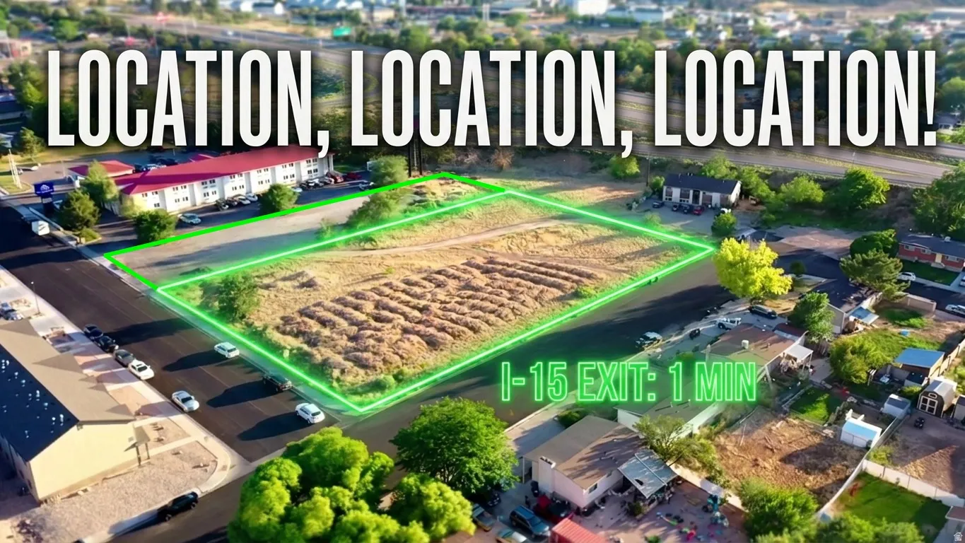 Vacant parcel featuring cleared land, bordered by roadways and established structures