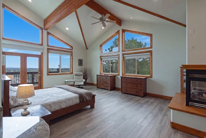 Vaulted ceilings with exposed wood beams