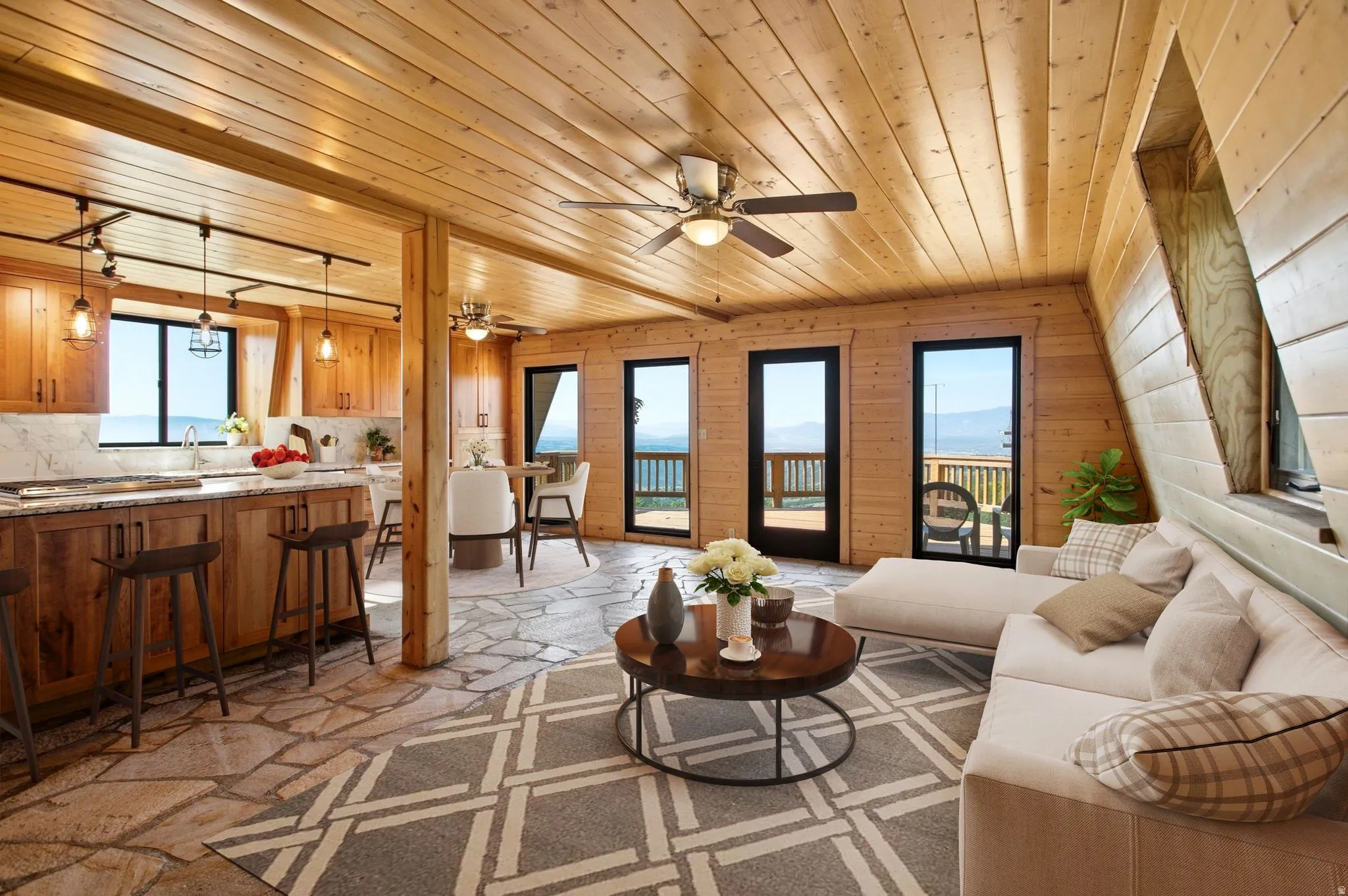 Virtually Staged Family Room/Kitchen area