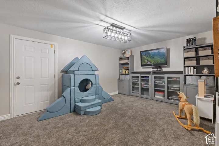 Spacious room featuring neutral carpeting and light-colored walls