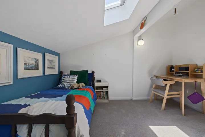 Bedroom featuring a skylight and sloped ceiling
