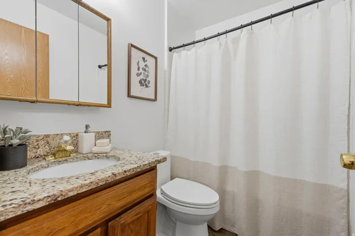 Main level, full bathroom.