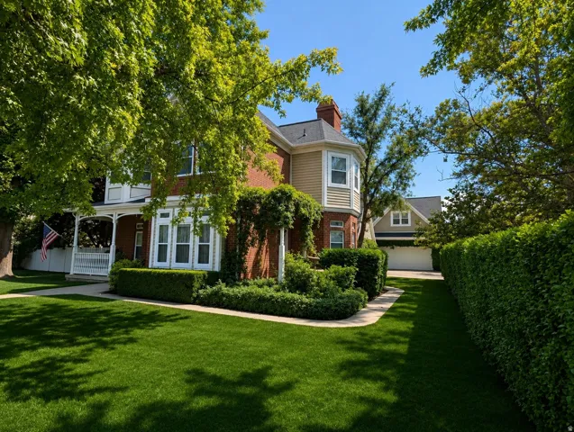 Traditional-style residence featuring a brick and siding exterior, bay window, and a covered front porch with white railing