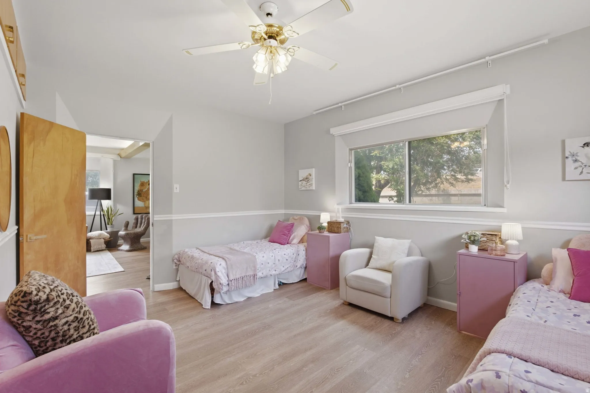 Spacious bedrooms offer plenty of room for a private or shared space.