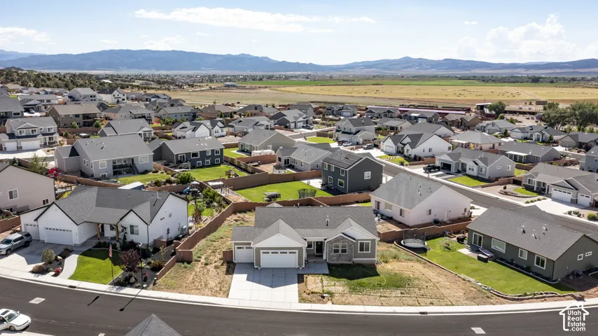 Aerial overview showcasing a contemporary residential community with varied home styles