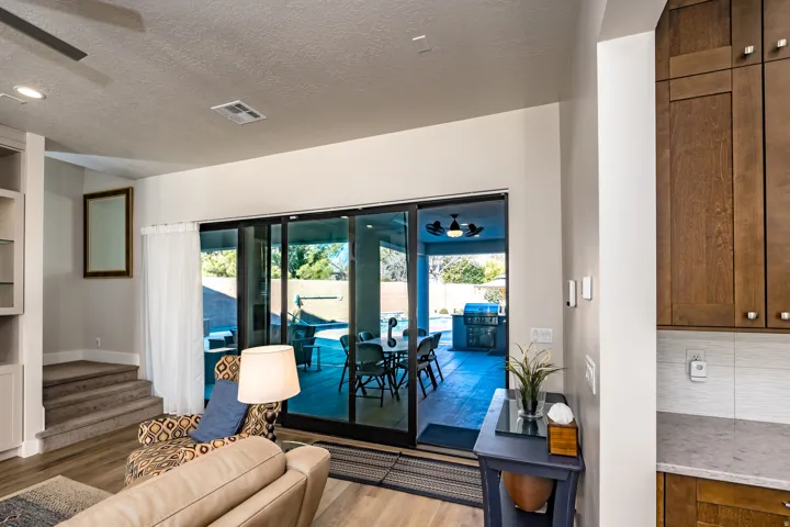 Wood-finish flooring throughout the main living area