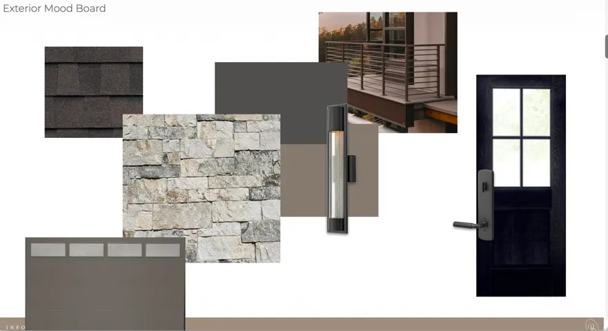 Exterior Mood Board. Presenting material and finish selections for the property's exterior elements