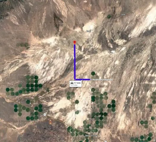 Location Map. Depicting a route and travel time to the property