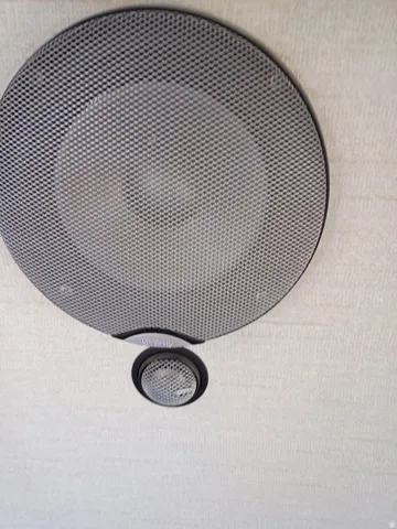 Ceiling-mounted audio speakers with integrated lighting fixture