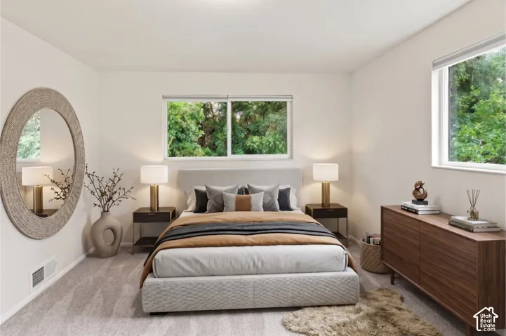 White-painted walls with carpeted flooring