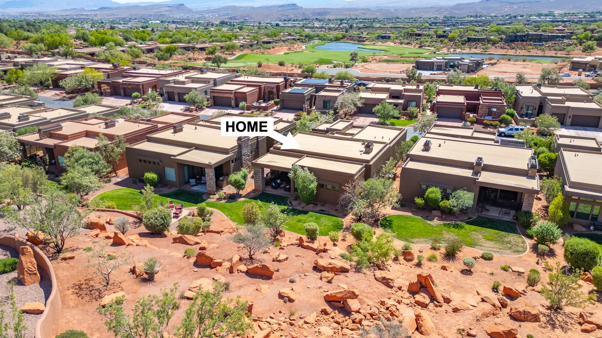 Contemporary desert architecture with flat roofs and stucco exteriors