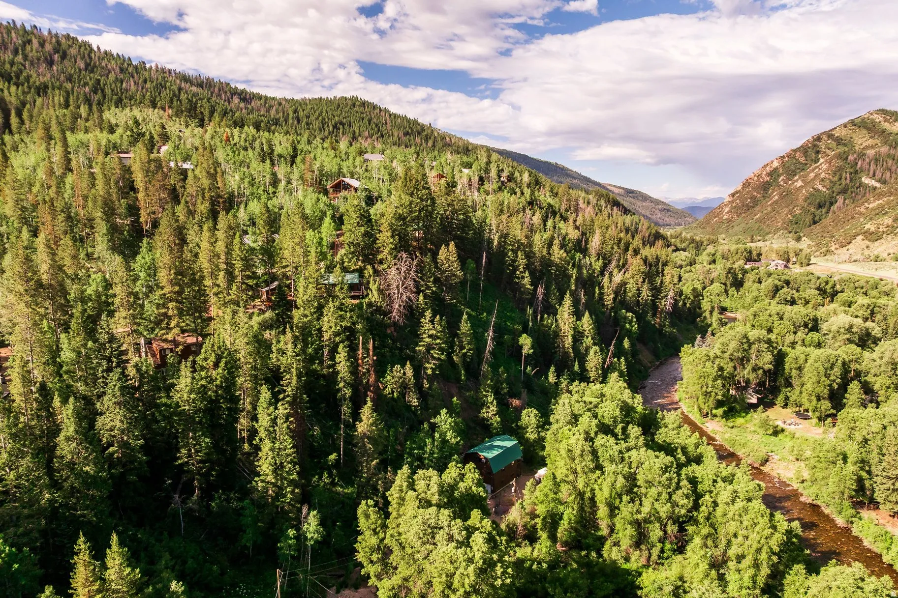 Mountainous terrain featuring dense evergreen and deciduous trees