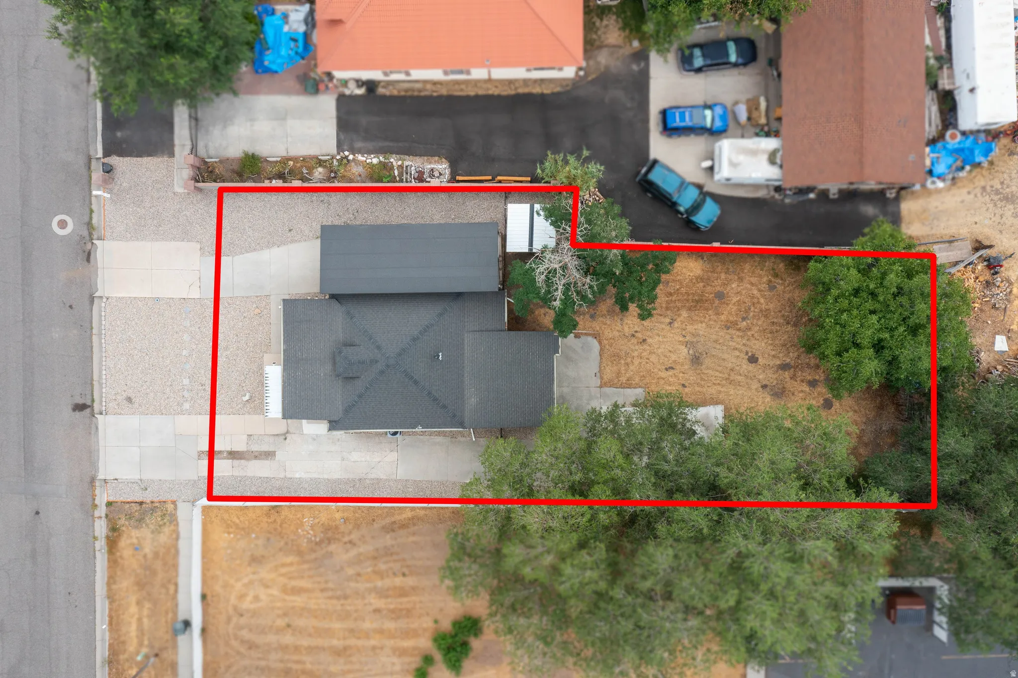 Aerial overview showcasing the property's perimeter