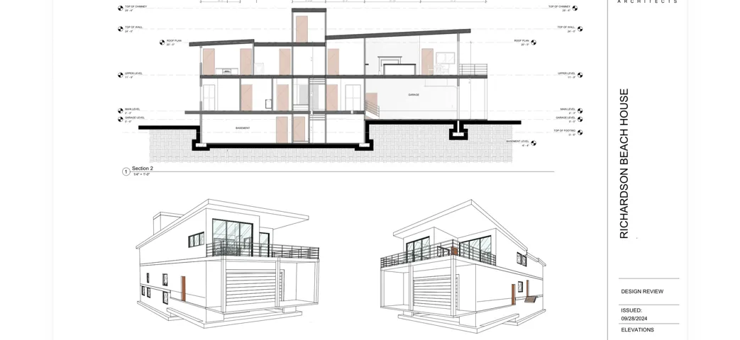 Architectural Design Review. Depicting sectional and elevation views of the property