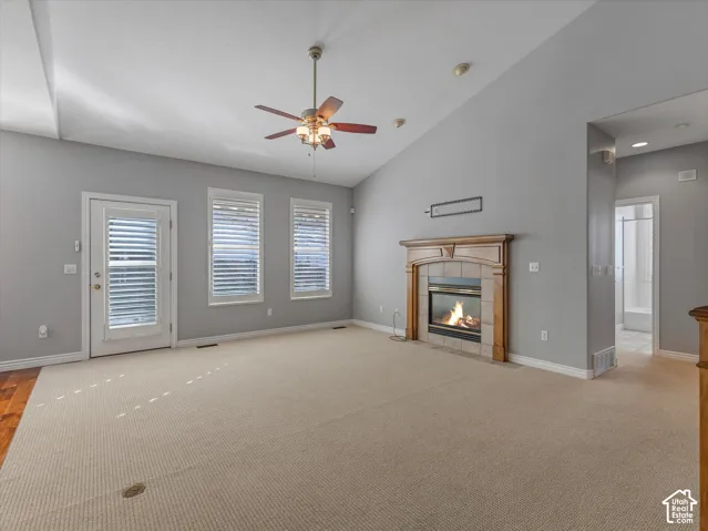Upstairs living room with cozy fireplace