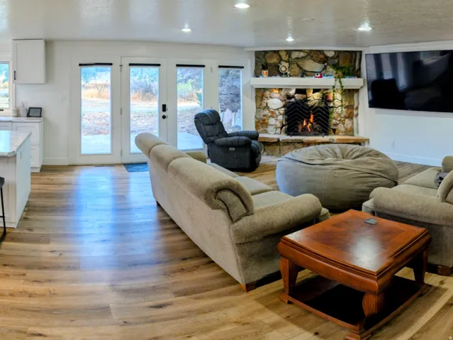 MIL family room with fireplace