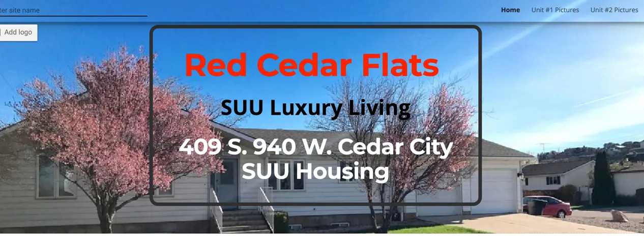 Real Estate Listing Homepage. Displaying the property name, address, and housing affiliation