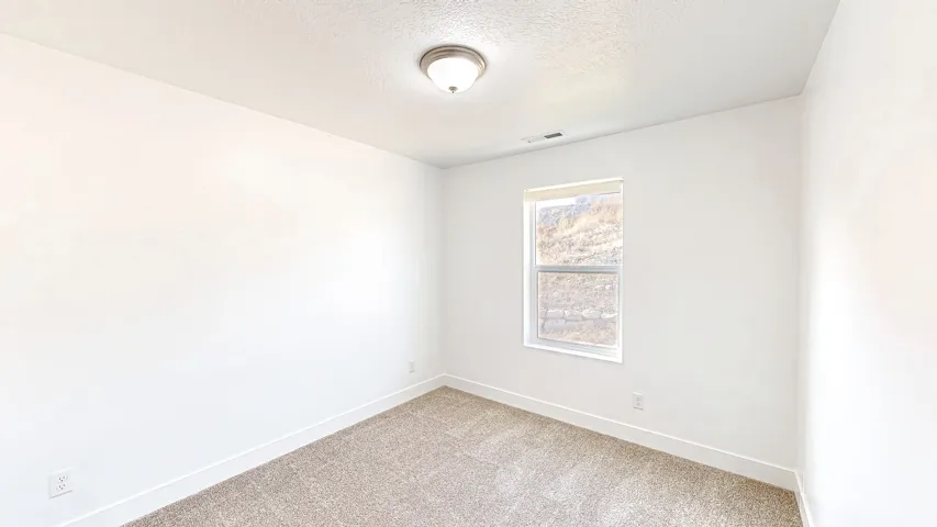 Bright interior room featuring a neutral carpet, white walls, and a recessed window