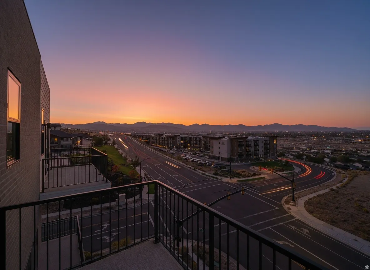 Private balcony with unobstructed views of downtown, The Pointe, and Draper City.