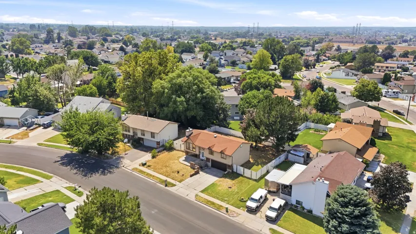 Neighborhood featuring mature trees, residential streets, and a mix of roof styles