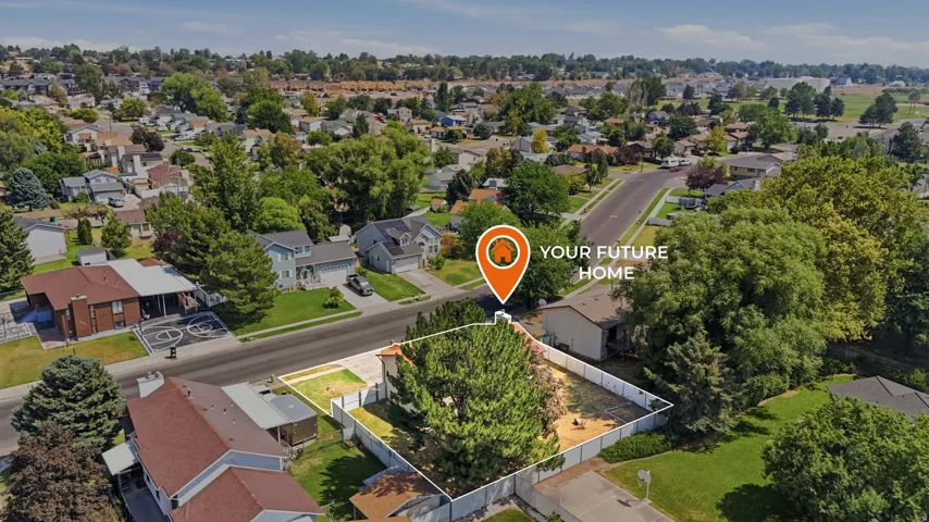 Aerial view showcasing this residential property nestled within an established neighborhood featuring mature landscaping, manicured lawn, and contemporary architectural design with clean lines and modern exterior finishes