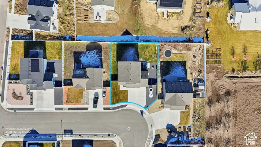 Aerial Property Overview. Illustrating the property boundaries and surrounding structures