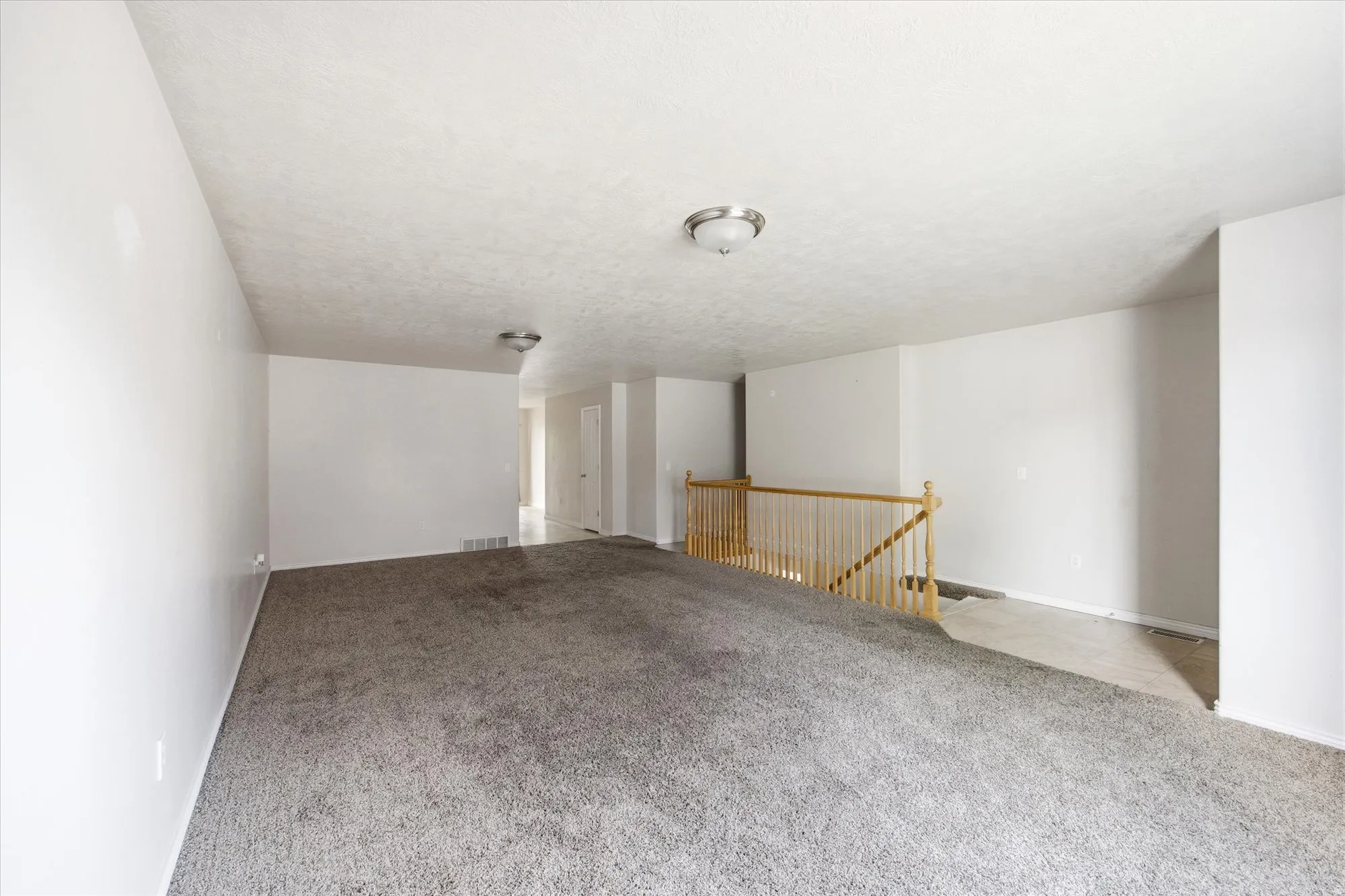 Spacious room featuring neutral carpeting and light-colored walls