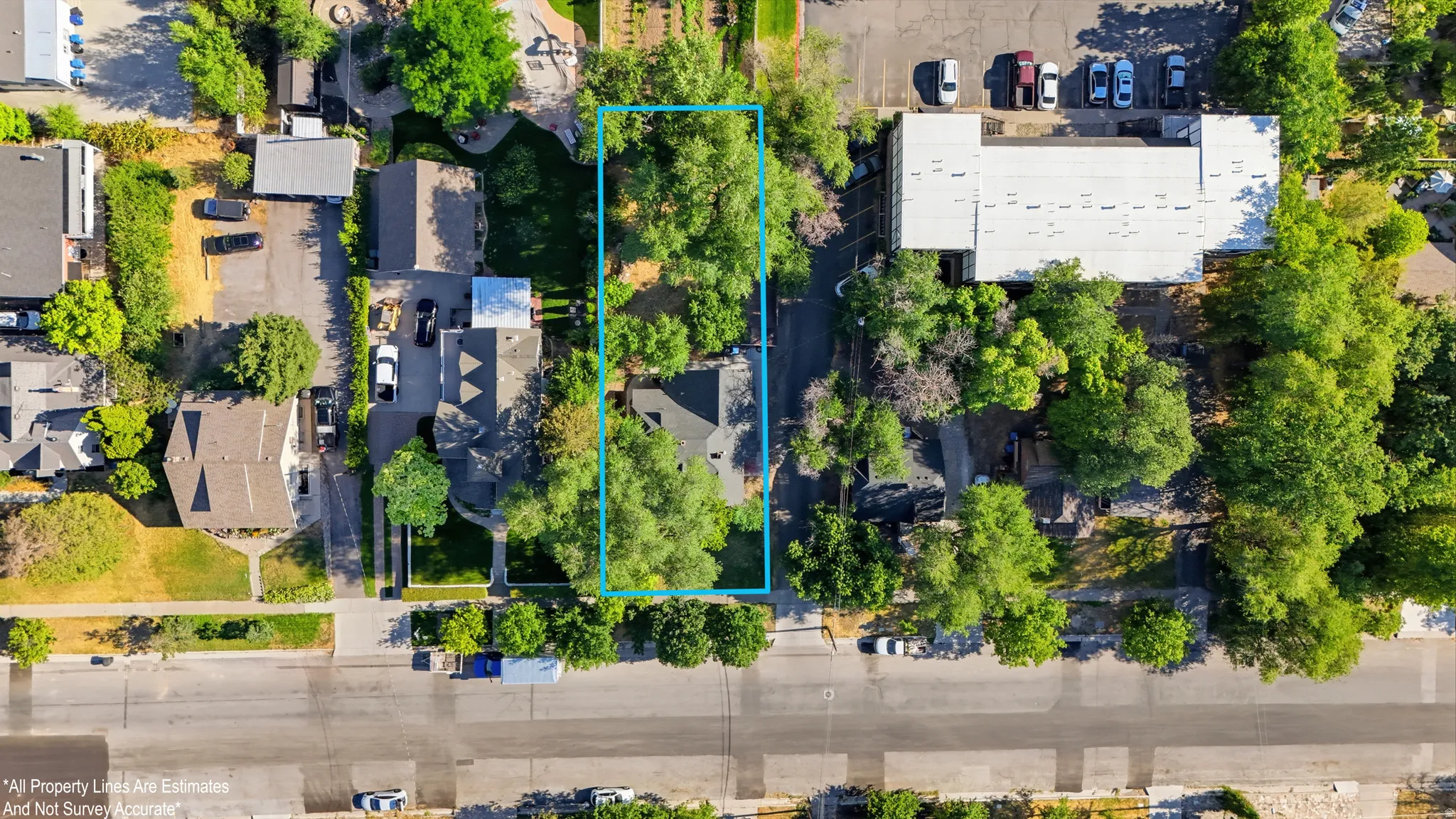Aerial perspective showcasing the property outline